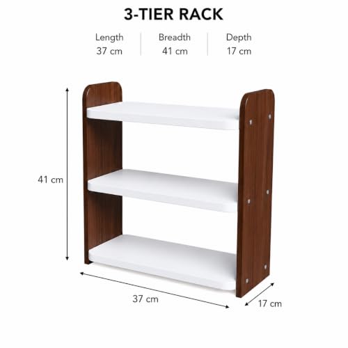 Image of 3-Tier Kitchen Organizer Rack for Countertop, Engineered Wood Spice Rack Shelf, Space Saving Storage Stand for Kitchen, Bathroom & Office, Easy Assembly, Dark Brown (White & Brown)