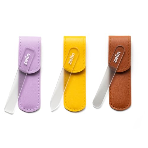 zelin Premium Glass Nail File for Natural Nails with Leather Case 3 Pcs Single-Sided Crystal Nail Files for Stronger Smoother Nails Reusable Manicure Tool Ideal Valentines Day Gifts for Her