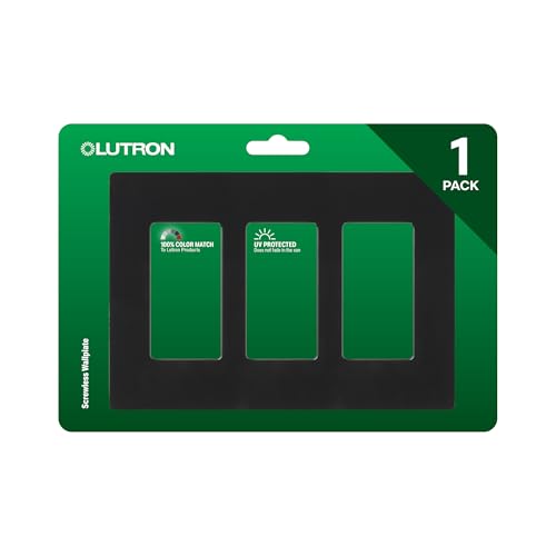 Image of Lutron Claro Black Light Switch Cover Plate, 3-Gang Screwless Wall Plate for Rocker Light Switches, Outlet Cover, Gloss CW-3-BL