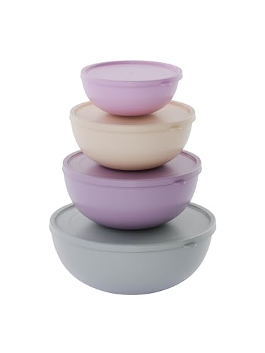 nestive home Plastic Bowl Set with Lids 4 Piece Food Storage Containers BPA Free Microwave Freezer & Dishwasher Safe Reusable Kitchen & Fridge Storage (220ml 428ml 687ml & 1100ml)