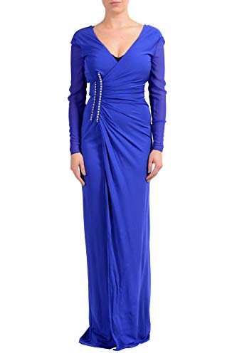 Versace Women's Silk Crystal Decorated Long Sleeve Maxi Dress US 6 IT 40 Blue