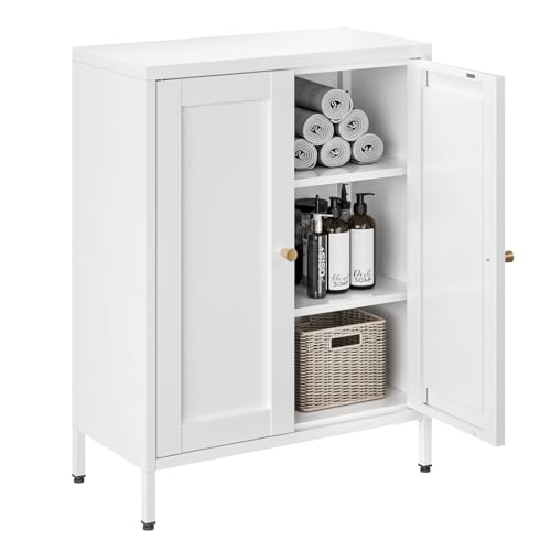 Bevivog Metal Bathroom Floor Storage Cabinet,Small Storage Sideboard with 2 Doors and 2 Adjustable...