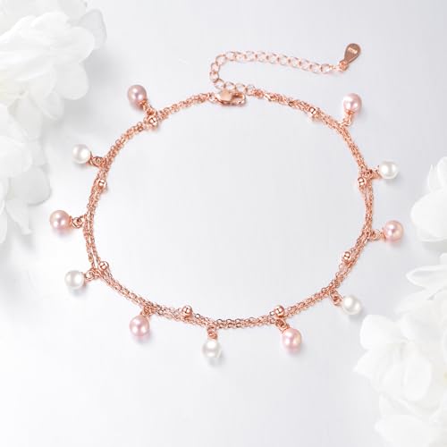 Image of CRMAD Moonstone Moon /star /daisy /turquoise /rose flower /cat /Hecate /airplane /pearl /Chakra /rose pearl /butterfly /wave /starfish Anklet for Women Sterling Silver Anklet Irish Jewelry