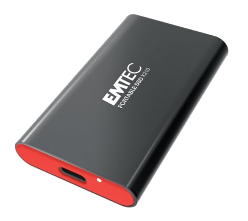 EMTEC X210 Elite - Disco Duro SSD Externo de 512 GB, Compatible con USB 3.2 Gen1 y 2.0, tecnología 3D NAND Flash, Cable USB-C 3.2 Gen2 a USB-A y Carcasa de protección de Silicona incluida