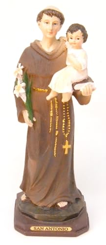 Genérico Estatua Religiosa San Antonio, Figura Decorativa en Resina Marrón con Base, 13 cm, Artesanía Devocional para Hogar