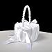 ATAILOVE Wedding Flower Girl Baskets with Pearl Handle, Satin Bowknot Flower Baskets for Flower Girl Pearl Collection, White