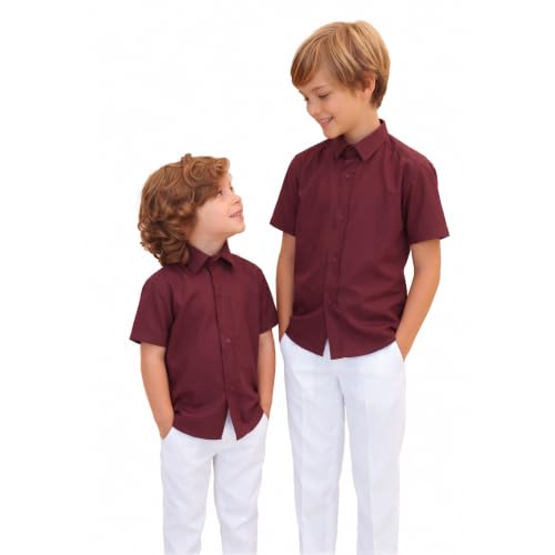 Image of Lilax Boys Classic Short Sleeve Button Down Casual Solid Dress Shirt