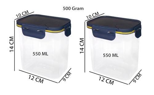 Image of Kotak Sales Flip N Lock 1100ML Square Premium Food Storage Container Unbreakable BPA Free Food Grade Air Tight Transparent Design Freezer Safe Stackable Box Dryfruits Pulses Snacks (550ML X 2 Pcs)