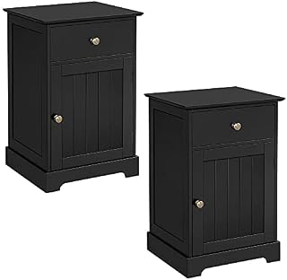 Yaheetech Bedside Cabinet Set of 2PCs with Lid, Wooden Nightstand, Black Side Tables End Tables with Drawer & Cupboard for Bedroom/Living Room, 40x35x60cm