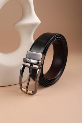 Image of Louis Philippe Men's 100% Italian Leather Dual Tone Zinc Alloy Buckle Formal Reversible Belt