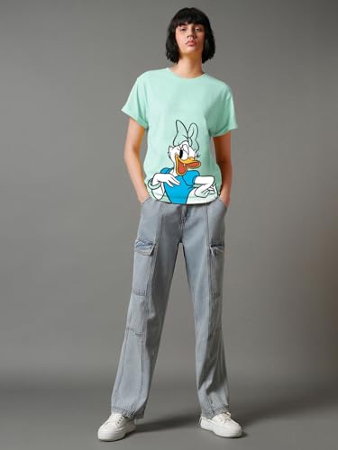 Image of Bewakoof Official Disney Merchandise Women's Graphic Print Boyfriend Fit Half Sleeve Round Neck Cotton Relaxed Fit T-Shirt