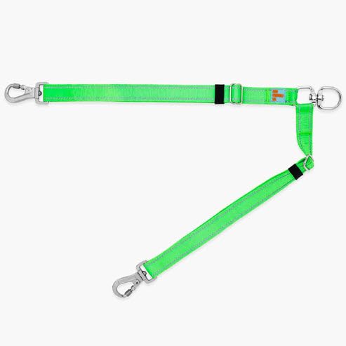 DF Co. - Divisor de correa | Pasea a dos perros con control completo, giro de 360°, sin enredos, longitud ajustable, correas reflectantes, clips resistentes (verde neón)