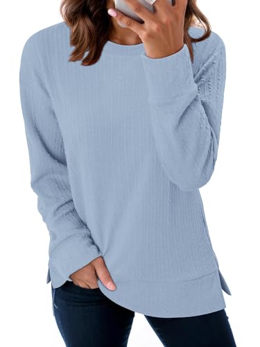 ONLYSHE Womens Shirts Long Sleeve Crewneck Tunic Tops Casual Lightweight Knit Solid Color Sweatshirts Trendy Blouse Basic Tee