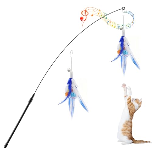 Pawaboo Feather Teaser Cat Toy, Interactive Feather Wand Cats Toy