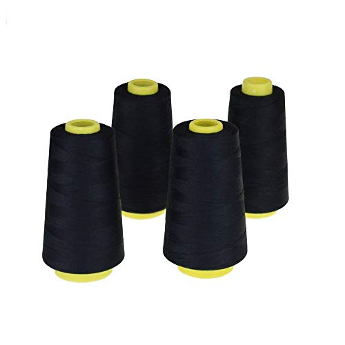 Candora - Hilos de costura (4 conos, hilo de poliéster, carrete de hilos, 402#) para máquina de coser y mano, negro, 3000 Yards