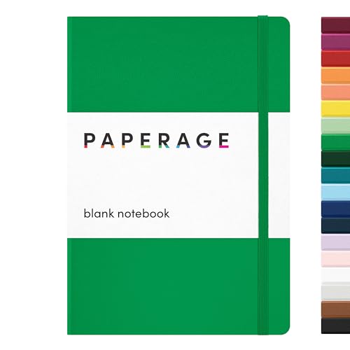 Image of PAPERAGE Blank Journal Notebook, (Green), 160 Pages, Medium 5.6 in x 8 in - 100 GSM Thick Paper - Hardcover Journaling Notebook for Work, School, Note Taking or Sketching