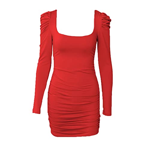 BOTCAM Mini-jurk voor dames, sexy, nauwsluitend, korte partyjurk - vrouwen effen V-hals lange mouwen hoge taille slim fit cocktailjurk tuniek jurk dames avondjurk figuurbenadrukkende jurk cosplay jurk - Image 6