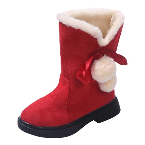 Girls Winter Boots Kids Toddler Princess Snow Boots Pom Poms Bowknot Fleece Lined Warm Ankle Boots Christmas Shoes