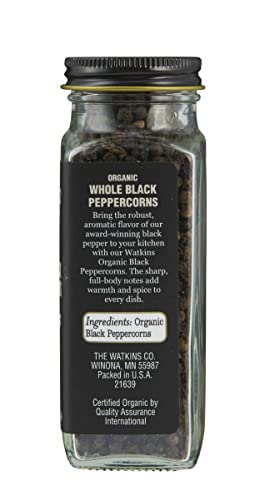 Image of Watkins Gourmet Organic Spice Jar, Whole Black Peppercorns, 2.6 oz. Bottle, 3-Pack