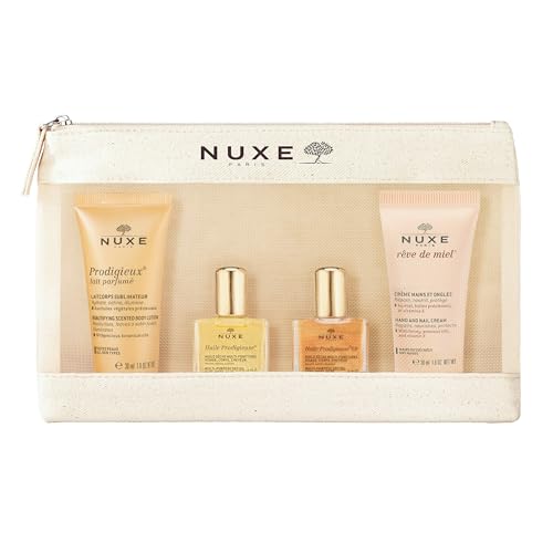 NUXE PRODIGIEUX 5-Piece Body Care Set - Body Milk, Dry Oil, Hand Cream, Toiletry Bag