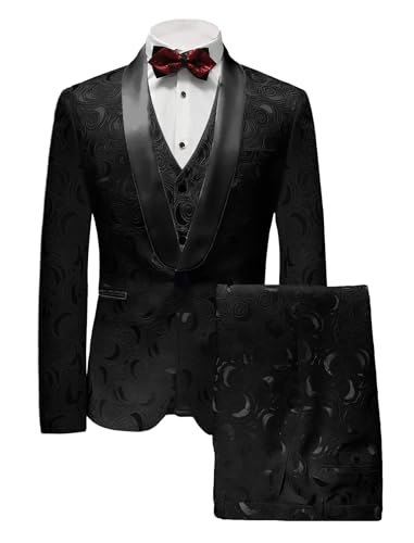 Wemaliyzd Men's 3 Pieces Wedding Suit Slim Fit Jacquard Blazer Vest Pants