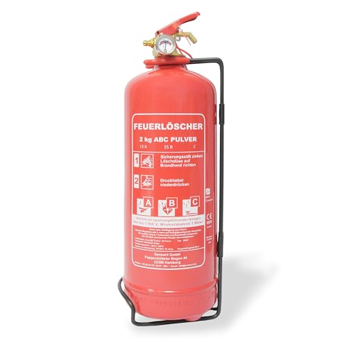 2kg Feuerlöscher für Zuhause - Pulverlöscher, Universal Löschspray, Feuerlöscher Auto, ABC Pulver Feuerlöscher, Effektives Feuerlöschspray, Feuerlöschspray Auto inkl. Halterung und Prüfschild