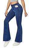 Heathyoga Stretchy Bell Bottom Jeans for Women Trendy Pull On Bootcut Flare Jean Leggings Jeggings for Women with Pockets Light Blue