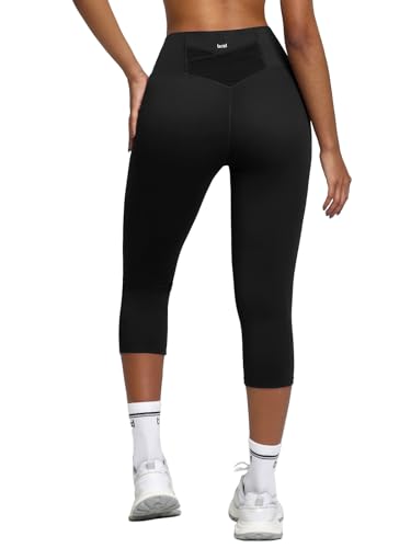 BRXL 19 Capri Leggings for Women Tummy Control No Front Seam High Waisted Capris with Pocket Yoga Pants Workout Black M