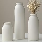 10.6 inches Tall Decorative Ceramic Vase Set, 3 Pieces, Nordic Modern Boho Style, White, for Home Decor (White)