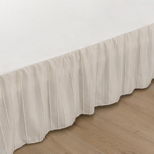 Striped Tufted Bed Skirt Twin Size, Ruffled Bed Skirt with Split Corners, Twin Bed Skirts 18 Inch Drop, Ivory, 18" Twin