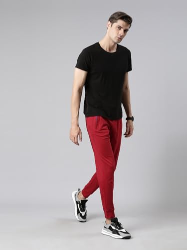 Image of BUZZ Standard Men Athleisure Slim Fit Solid Cotton Joggers Zipper Pockets, Ultra Soft, Stretchable, Breathable, Anti-Slip Waistband with Drawcord, Track Pants for Leisure, Travel, Workout. Pack of 1