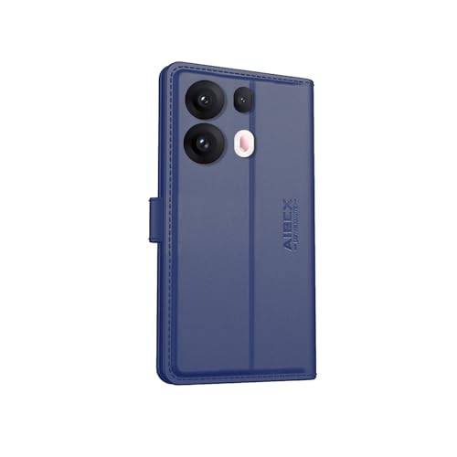 Image of AIBEX Compatible for Oppo Reno 13 Pro 5G Flip Cover Leather Finish with Magnatic Closure | Inside TPU with Card Pockets | Wallet Stand | Complete Protection Flip Case -Blue