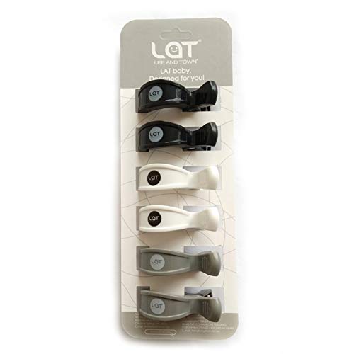 LAT Baby Stroller Pegs to Hook Muslin Blanket and Toys Car Seat Cover Clips Pram Toy Holder 6 Pack(Black and White and Grey)