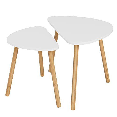 2 Mesitas de café, Mesaits de Centro para salón, Mesitas Auxiliares, Nórdicas y Modernas, Blanco y Natural, 60x39.5x45cm y...