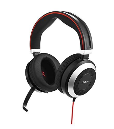 Jabra Evolve 80 MS Stereo Over-Ear Headset – Microsoft Teams zertifizierte Kopfhörer mit aktivem Noise-Cancelling – USB-C Kabel und 3,5 mm Klinke – schwarz