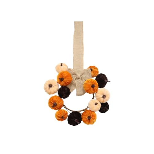 9.8in Cloth Mini Pumpkin Fall Wreath for Front Door, Hanging Decorations - image 3