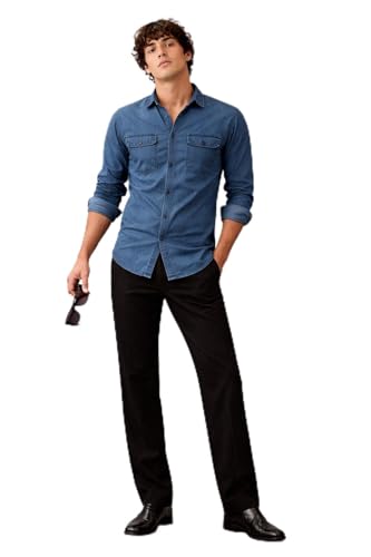 Image of Men's Slim Fit Western Denim Shirt with Dual Chest Pockets - Long Sleeve Button-Down Casual | Smart Casual Fashion Wear |Durable Tich snap Buttons.
