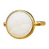 Mother of Pearl Ring 24K Yellow Gold Vermeil 925 Solid Sterling Silver Handcrafted Artisan Hammered Ancient Roman Art Designer Granulated Shell Ring