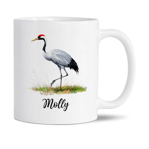 Customized Crane Bird Coffee Mug With Name, Personalized Crane Lovers White Ceramic Cup 11Oz 15Oz, Birds Enthusiast Mugs Gift, Cute Cranes Travel Cups, Custom Mug Gifts For Bird Lover Mom Dad Family
