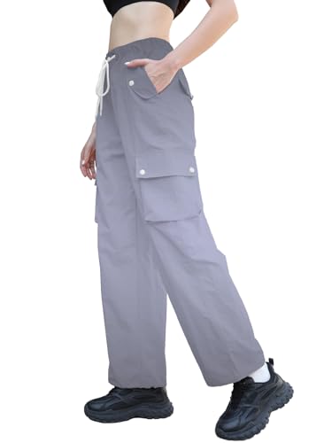 Image of Cromoncent Cargo Pants Girls & Women Parachute Pants Y2K Baggy Rave Clothes Waterproof with Pockets, 6 Years - 3XL