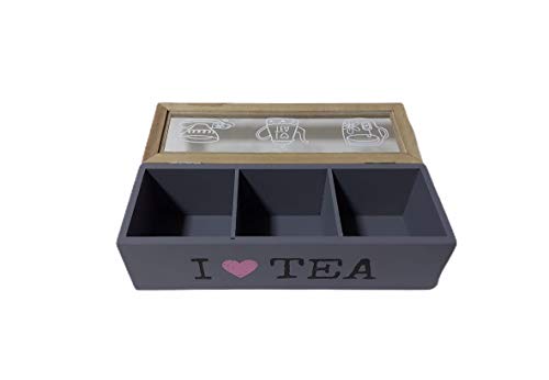 Porta Chá Decorativo de Madeira com 3 Divisórias