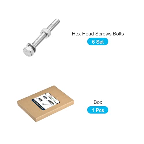 Image of METALLIXITY Hex Head Screws Bolts, Nuts, Flat & Lock Washers Kits (M10-1.5x90mm) 6 Set, Stainless Steel Fully Threaded Machine Screws Bolt Set - for Home Appliance Equipment