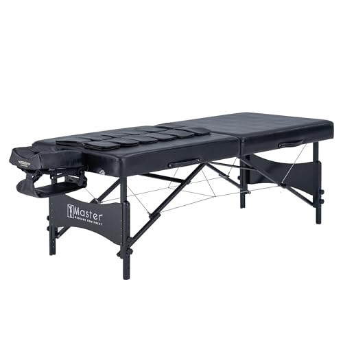 Master Massage 30” Monaco Airwave Full Body Stretching Portable Massage Table with Airbags 3D Lumbar Traction for Professional & Home Use Chiropractic Table (Black)