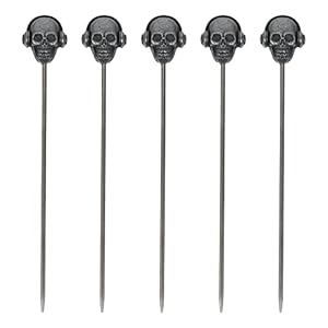 Lurrose 5Pcs Skull Cocktail Picks Rvs Martini Picks Herbruikbare Tandenstokers Olijf Picks Herbruikbare Fruit Sticks…