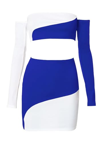 Image of Women's Summer Two-Piece Skirt Sets Sexy Off Shoulders Top Y2K Going Out Short T-Shirt Sets Mini Dress Outfits D293