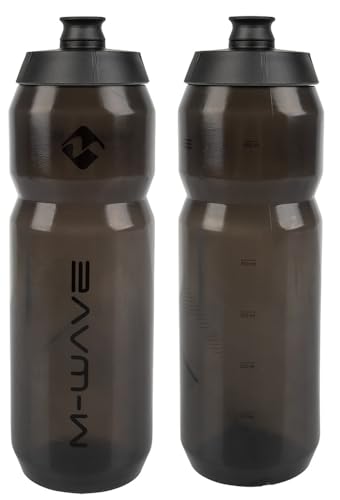 M-Wave 750 ml Trinkflasche, Fahrradflasche, mit Skala & Big Flow Mundstück, Schwarz-Transparent, PBO 750