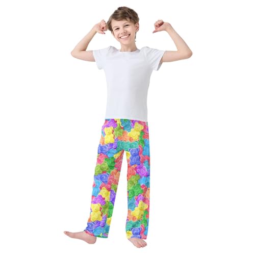 Boys' Pants Colorful Sweet Jelly Bear Long Bottoms Jogger Pants Elastic Waist Trousers with Pockets S-XL2