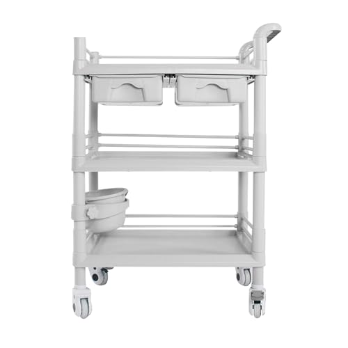 Reykilor Mobile Medical Carts 3 Tier Rolling Utility Cart, 330 LBS Max Load Rolling Crash Cart Ultrasound Trolley with Wheels Drawers Dirt Bucket Sharps Box Storage for Hospital Dental Clinic Home