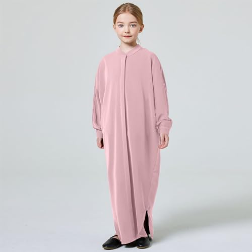 ODASDO Muslim Girl Dress One-Piece Abaya Kids Islamic Kaftan Ramadan Prayer Long Robe Button Down Batwing Sleeve Gown2