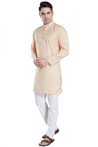 Image of DIVISIVE Men's Self Zari Line Cotton Blend Slim Fit Kurta Pyjama Set